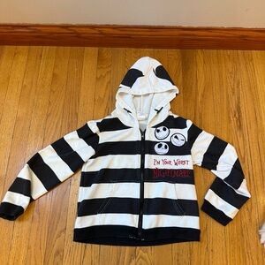 Disney Black & White Striped Kids Hoodie with Jack Skellington Patches